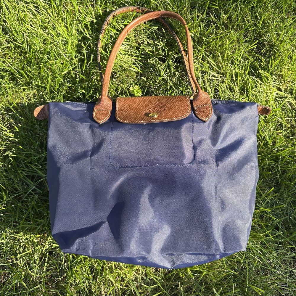 Longchamp Le Pliage Shopping Tote Medium Dark Navy Blue Nylon Zip SEE PHOTOS